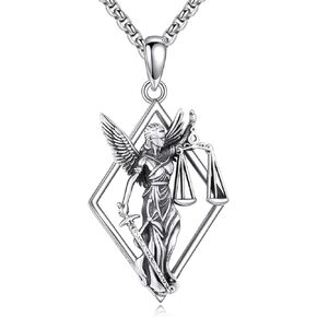 Scales of Justice Necklace Sterling Silver Balance Libra Pendant Justice Goddess Jewery lawyer Gifts for Men Women