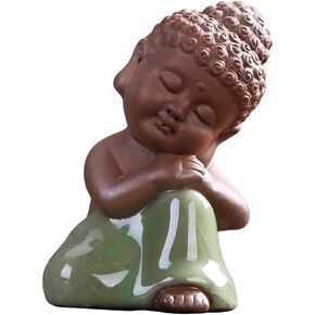 Ceramic Cute Baby Buddha Statue, Purple Clay Peaceful Rulai Buddha Statue, Happy Baby Buddha Statue, Monk Figurine, Office Desktop Mini Statue, Tea Ornaments, Monk Home Decoration (6)