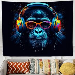 QROZIAR Graffiti Cool Pop Gorilla Wall Decor Tapestry Wall Hanging, Funny Monkey Black Animal Tapestry Decor, Wall Blanket Decor for Living Room Boys Bedroom Home Decorations, 50x60 Inches