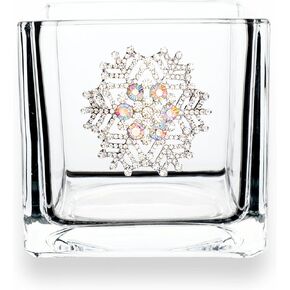 THE QUEENS' JEWELS Snowflake Jeweled 4x4 Candle Holder Vase - Unique Gift for Women, Birthday, Cute, Fun, Cocktail, Queen, Not Painted, Decorated, Bling, Bedazzled, Rhinestone