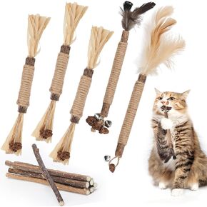 6 Pack Cat Chew Toys with 3 Bags of Catnip 27" Cat Rope Toys for Kittens and Cats Teeth Cleaning and Dental Care Interactive Cat Kicker Toys with Natural Silvervine Fruit for All Breeds