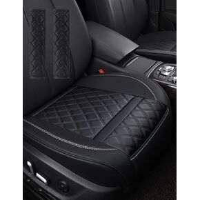 Front Bottom Seat Cover with Seatbelt Shoulder Pad Leather Car Seat Cushion Cover, Nonslip Auto Seat Covers for Most Cars, SUVs, and Pickup - 1 Pair, Wine Red
