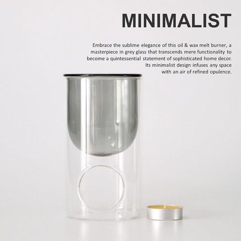 Glass Essential Oil and Wax Melt Burner, Aromatherapy Aroma Oil Burner, Candle Essential Oil Diffuser Lamp, Tea Light Candle Holder, Fragrance Oil Warmer for Home Bedroom Decor Accessories, Grey in Saudi Arabia