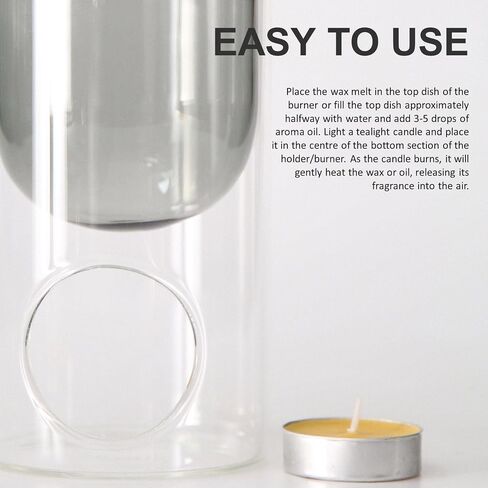 Glass Essential Oil and Wax Melt Burner, Aromatherapy Aroma Oil Burner, Candle Essential Oil Diffuser Lamp, Tea Light Candle Holder, Fragrance Oil Warmer for Home Bedroom Decor Accessories, Grey in Saudi Arabia
