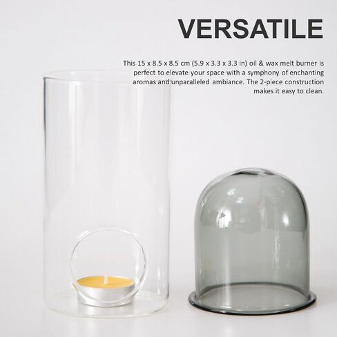 Glass Essential Oil and Wax Melt Burner, Aromatherapy Aroma Oil Burner, Candle Essential Oil Diffuser Lamp, Tea Light Candle Holder, Fragrance Oil Warmer for Home Bedroom Decor Accessories, Grey in Saudi Arabia