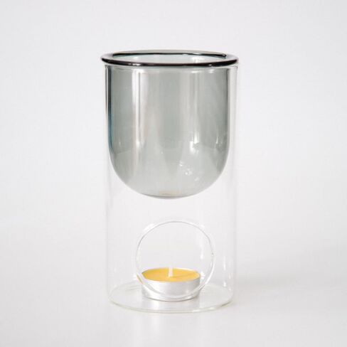 Glass Essential Oil and Wax Melt Burner, Aromatherapy Aroma Oil Burner, Candle Essential Oil Diffuser Lamp, Tea Light Candle Holder, Fragrance Oil Warmer for Home Bedroom Decor Accessories, Grey in Saudi Arabia