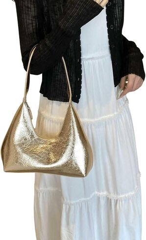 Verdusa Women's Metallic Hobo Shoulder Bags Top Handle Handbag Zipper Purses in Saudi Arabia
