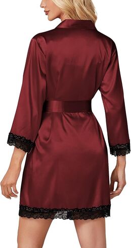 Vrtige Women's 3pcs Satin Pajamas Set V Neck Lace Trim Cami Top and Shorts Sleepwear PJs Set with Robe in Saudi Arabia