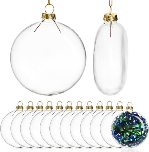 12 قطعة من زخارف عيد الميلاد المسطحة قابلة للتعبئة، لمبة زجاجية شفافة مقاس 3.2 بوصة لزينة عيد الميلاد المعلقة قابلة للإزالة، مصابيح كروية بيضاوية شفافة DIY لتزيين شجرة الحرف اليدوية in Kuwait