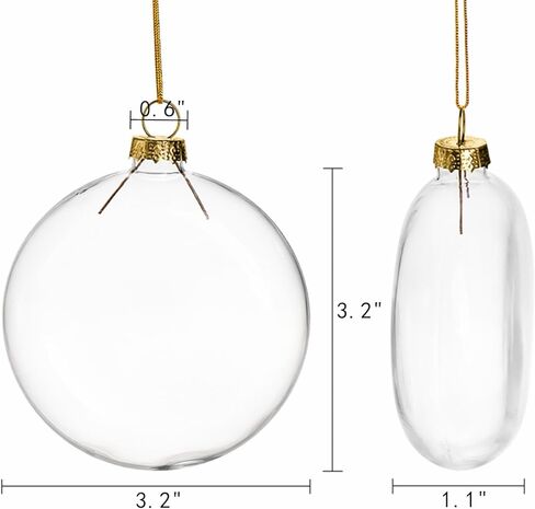 12 قطعة من زخارف عيد الميلاد المسطحة قابلة للتعبئة، لمبة زجاجية شفافة مقاس 3.2 بوصة لزينة عيد الميلاد المعلقة قابلة للإزالة، مصابيح كروية بيضاوية شفافة DIY لتزيين شجرة الحرف اليدوية in Kuwait