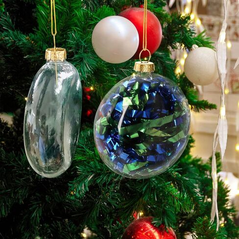 12 قطعة من زخارف عيد الميلاد المسطحة قابلة للتعبئة، لمبة زجاجية شفافة مقاس 3.2 بوصة لزينة عيد الميلاد المعلقة قابلة للإزالة، مصابيح كروية بيضاوية شفافة DIY لتزيين شجرة الحرف اليدوية in Kuwait