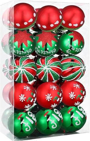 30ct Christmas Balls Ornaments- 2.36’’ Shatterproof Balls Ornaments for Xmas Tree Decorations, Hanging Balls Red and Green Christmas Ball Ornaments Set for Holiday Party Decoration (2) in Saudi Arabia