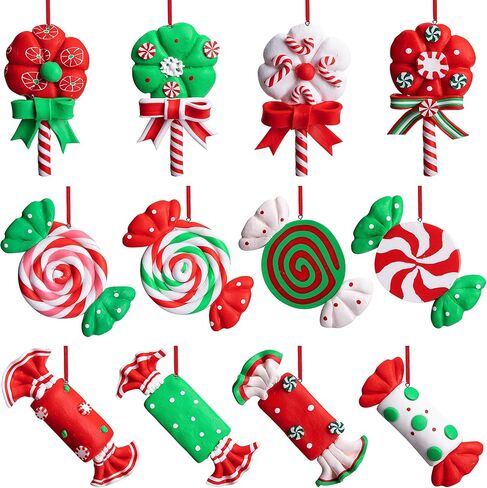 8 Pieces Christmas Lollipop Ornaments,Christmas Candies Polymer Clay Ornament,Xmas Decor Candy Cane Hanging Decorations,Sweets Candy Pendant Xmas Tree Party Supplies in Saudi Arabia