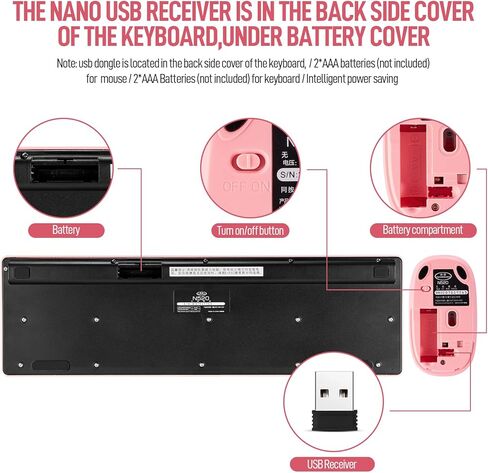 Wireless Keyboard and Mouse Combo, Full Size Compact Quiet Wireless Keyboard and Mouse Set 2.4G Ultra-Thin Sleek Design for Windows, Desktop, PC, Notebook, Laptop,Round Keys Lipstick Mixed with Punk in Kuwait