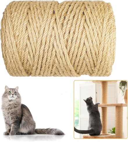 50M Sisal Rope for Cat Scratchers, Cat Scratching Sisal Rope 6mm Natural Jute Hemp Rope, Ideal for Replace Scratching Post, Repair Cat Tree, DIY Projects in Saudi Arabia