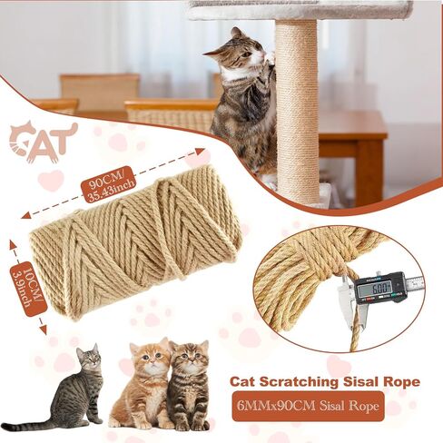 50M Sisal Rope for Cat Scratchers, Cat Scratching Sisal Rope 6mm Natural Jute Hemp Rope, Ideal for Replace Scratching Post, Repair Cat Tree, DIY Projects in Saudi Arabia