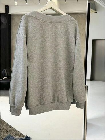 MakeMeChic Women's V Neck Oversized Sweatshirts Long Sleeve Drop Shoulder Pullovers in Saudi Arabia