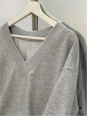 MakeMeChic Women's V Neck Oversized Sweatshirts Long Sleeve Drop Shoulder Pullovers in Saudi Arabia