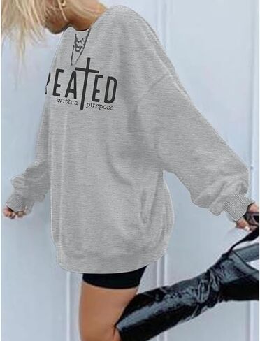 Christian Sweatshirt Women Oversized Loose Pullover Tops Created with a Purpose Religious Faith Sweatshirts Shirt in Saudi Arabia