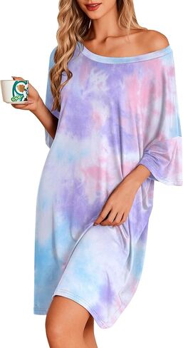 Ekouaer Nightgowns for Women Plus Size Moo Moos Short Sleeve Sleepshirt Oversized Nightshirt T-Shirt Sleepwear S-XXXL in Kuwait