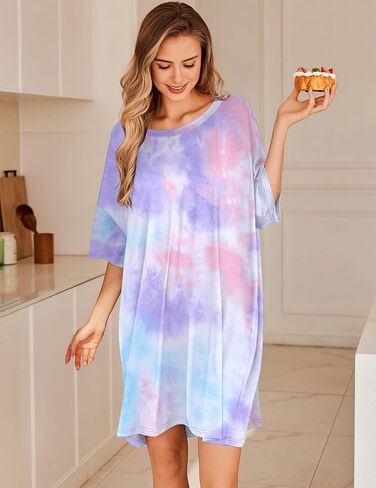 Ekouaer Nightgowns for Women Plus Size Moo Moos Short Sleeve Sleepshirt Oversized Nightshirt T-Shirt Sleepwear S-XXXL in Kuwait