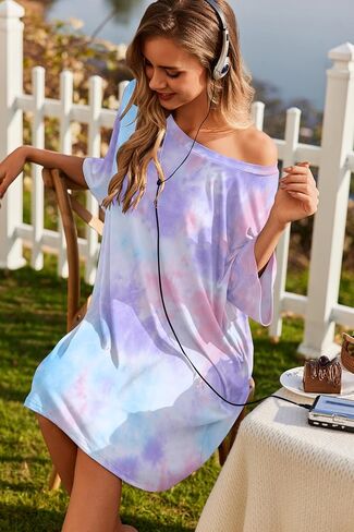 Ekouaer Nightgowns for Women Plus Size Moo Moos Short Sleeve Sleepshirt Oversized Nightshirt T-Shirt Sleepwear S-XXXL in Kuwait