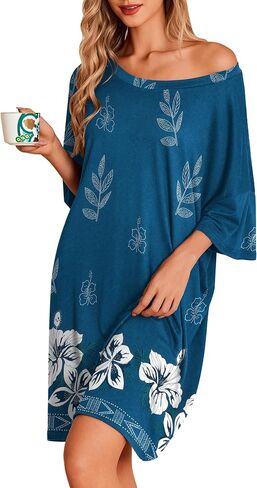 Ekouaer Nightgowns for Women Plus Size Moo Moos Short Sleeve Sleepshirt Oversized Nightshirt T-Shirt Sleepwear S-XXXL in Kuwait