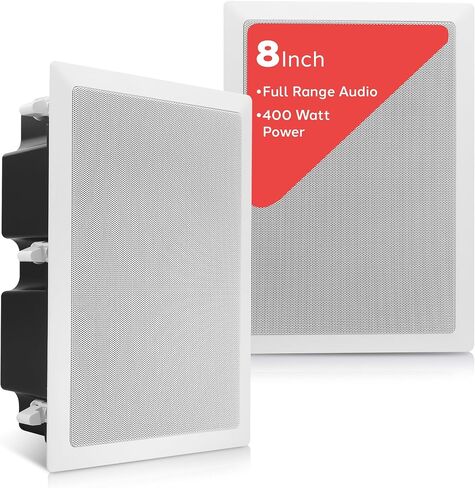 Pyle Ceiling Wall Mount Enclosed Speaker - 400 Watt Stereo In-wall / In-ceiling 8" Enclosed Full Range Deep Bass Speaker System - 50Hz-20kHz Frequency Response, 4-8 Ohm, Flush Mount - PDIW87 White in Kuwait