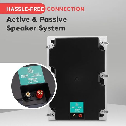 Pyle Ceiling Wall Mount Enclosed Speaker - 400 Watt Stereo In-wall / In-ceiling 8" Enclosed Full Range Deep Bass Speaker System - 50Hz-20kHz Frequency Response, 4-8 Ohm, Flush Mount - PDIW87 White in Kuwait
