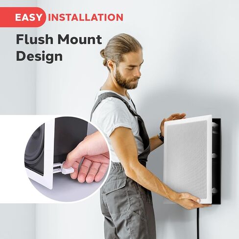 Pyle Ceiling Wall Mount Enclosed Speaker - 400 Watt Stereo In-wall / In-ceiling 8" Enclosed Full Range Deep Bass Speaker System - 50Hz-20kHz Frequency Response, 4-8 Ohm, Flush Mount - PDIW87 White in Kuwait