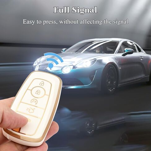 for Ford Key Fob Cover with Keychain, Soft TPU Full Protection Fob Compatible with Explorer Fusion Escape Edge Expedition F150 F250 F350 F450 F550 Maverick Mustang 5 Buttons, Gold White in Kuwait