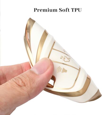 for Ford Key Fob Cover with Keychain, Soft TPU Full Protection Fob Compatible with Explorer Fusion Escape Edge Expedition F150 F250 F350 F450 F550 Maverick Mustang 5 Buttons, Gold White in Kuwait