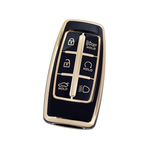 Black TPU Gold Edge Smart Key Fob Case Protective Cover Compatible with Hyundai Genesis G80 GV80 2021-2022 6 Button Keyless Entry Remote Accessories(6A Type) in Kuwait