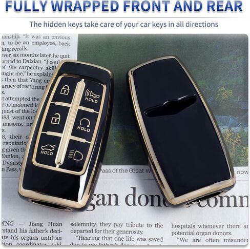 Black TPU Gold Edge Smart Key Fob Case Protective Cover Compatible with Hyundai Genesis G80 GV80 2021-2022 6 Button Keyless Entry Remote Accessories(6A Type) in Kuwait
