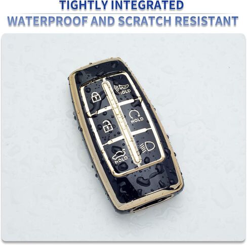 Black TPU Gold Edge Smart Key Fob Case Protective Cover Compatible with Hyundai Genesis G80 GV80 2021-2022 6 Button Keyless Entry Remote Accessories(6A Type) in Kuwait