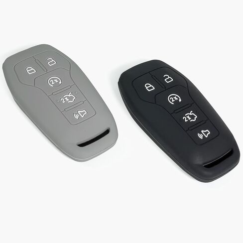 أغطية مفاتيح Click&Fit من السيليكون متوافقة مع Ford F-150 F-250 15-17، Explorer 16-17، Mustang 15-17، Fusion، Edge، Lincoln 13-19 MKZ MKX MKC - حافظة مطاطية لمفتاح السيارة عن بعد 5 أزرار، أسود +رمادي in Kuwait
