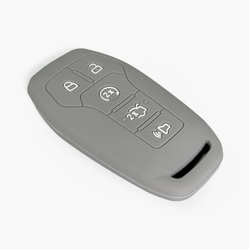 أغطية مفاتيح Click&Fit من السيليكون متوافقة مع Ford F-150 F-250 15-17، Explorer 16-17، Mustang 15-17، Fusion، Edge، Lincoln 13-19 MKZ MKX MKC - حافظة مطاطية لمفتاح السيارة عن بعد 5 أزرار، أسود +رمادي in Kuwait