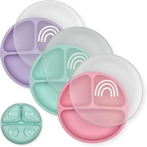 Hippypotamus Silicone Baby Feeding Set - Suction Toddler Plates, Weighted Toddler Cups & Baby-Safe Utensils - 100% Pure Food Grade Silicone - Set of 2 (Sage/Sand) in Kuwait