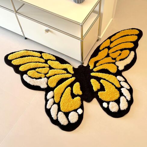 5x3ft Tufted Monarch Butterfly Rug Extra Large Nonslip Backing Machine Washable 3D High-Low Pile Area Runner Rug for Bedroom Living Room Hallway Bathroom in Saudi Arabia