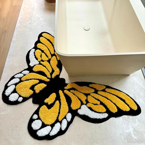 5x3ft Tufted Monarch Butterfly Rug Extra Large Nonslip Backing Machine Washable 3D High-Low Pile Area Runner Rug for Bedroom Living Room Hallway Bathroom in Saudi Arabia