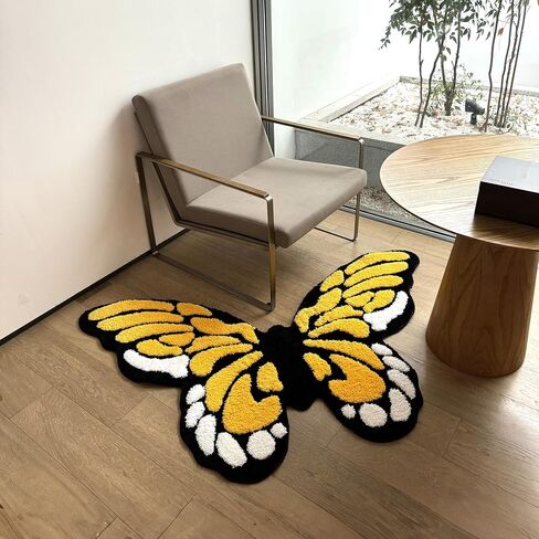 5x3ft Tufted Monarch Butterfly Rug Extra Large Nonslip Backing Machine Washable 3D High-Low Pile Area Runner Rug for Bedroom Living Room Hallway Bathroom in Saudi Arabia