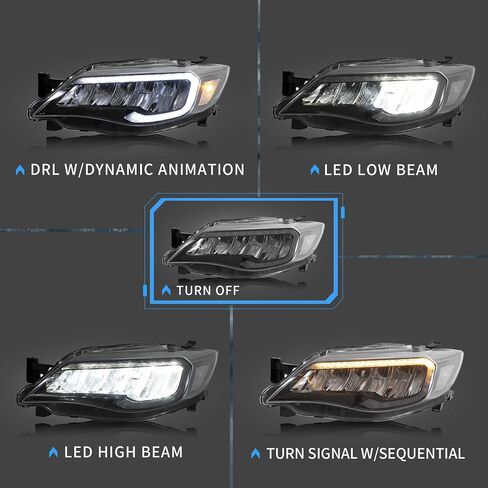 المصابيح الأمامية LED من VLAND متوافقة مع 2008-2011 Impreza Outback Sport، 2008-2014 Impreza WRX (غير مناسبة للنماذج مع AFS/SRH) مع مفتاح كهربائي مع الرسوم المتحركة وعاكس شفاف DRL للتنفس in Kuwait