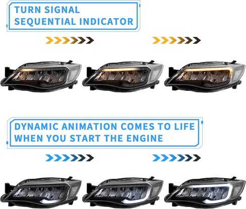 المصابيح الأمامية LED من VLAND متوافقة مع 2008-2011 Impreza Outback Sport، 2008-2014 Impreza WRX (غير مناسبة للنماذج مع AFS/SRH) مع مفتاح كهربائي مع الرسوم المتحركة وعاكس شفاف DRL للتنفس in Kuwait