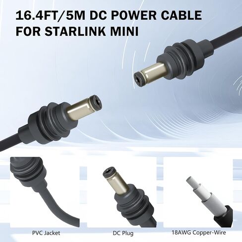 6.5FT Starlink Mini DC Power Cable, Starlink Replacement Cable for Mini Power Charging, Waterproof Outdoor Use Satellite DC Power Supply Extension Cord (Gray 2M) in Saudi Arabia