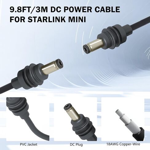 6.5FT Starlink Mini DC Power Cable, Starlink Replacement Cable for Mini Power Charging, Waterproof Outdoor Use Satellite DC Power Supply Extension Cord (Gray 2M) in Saudi Arabia