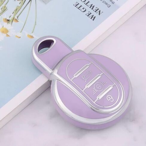HIBEYO TPU Key Fob Cover for BMW Mini Cooper F55 Clubman F54 Hatch F56 Cabrio F57 Countryman Cooper S Cooper D Cooper SD F60 Accessories Key Shell Cover Protector-Purple in Saudi Arabia