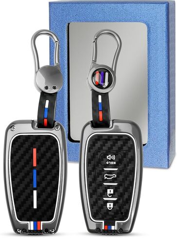 مفتاح فوب كوف مع سلسلة مفاتيح تناسب تويوتا كامري RAV4 هايلاندر أفالون C-HR بريوس كورولا GT86 2018-2024، 4 أزرار حماية 360 درجة، حامل مفاتيح، لون ألياف الكربون in Kuwait