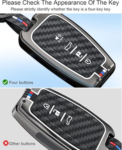 مفتاح فوب كوف مع سلسلة مفاتيح تناسب تويوتا كامري RAV4 هايلاندر أفالون C-HR بريوس كورولا GT86 2018-2024، 4 أزرار حماية 360 درجة، حامل مفاتيح، لون ألياف الكربون in Kuwait