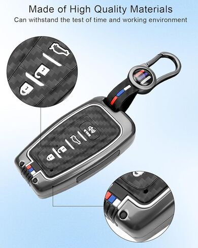 مفتاح فوب كوف مع سلسلة مفاتيح تناسب تويوتا كامري RAV4 هايلاندر أفالون C-HR بريوس كورولا GT86 2018-2024، 4 أزرار حماية 360 درجة، حامل مفاتيح، لون ألياف الكربون in Kuwait