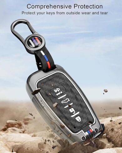 مفتاح فوب كوف مع سلسلة مفاتيح تناسب تويوتا كامري RAV4 هايلاندر أفالون C-HR بريوس كورولا GT86 2018-2024، 4 أزرار حماية 360 درجة، حامل مفاتيح، لون ألياف الكربون in Kuwait